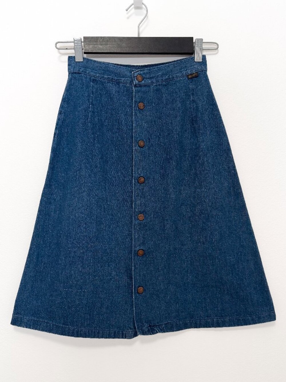 Vintage 70s Wrangler A-Line Snap Front Denim Skirt Size 9/10 XS